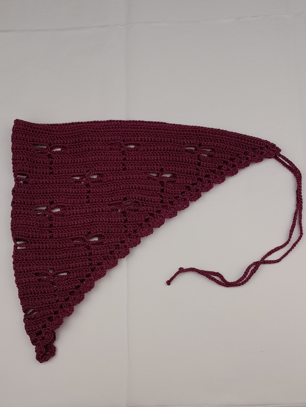 Handmade Crocheted Dragonfly Filet Maroon Wine Head Bandana Tie Back Kerchief - Picture 8 of 10